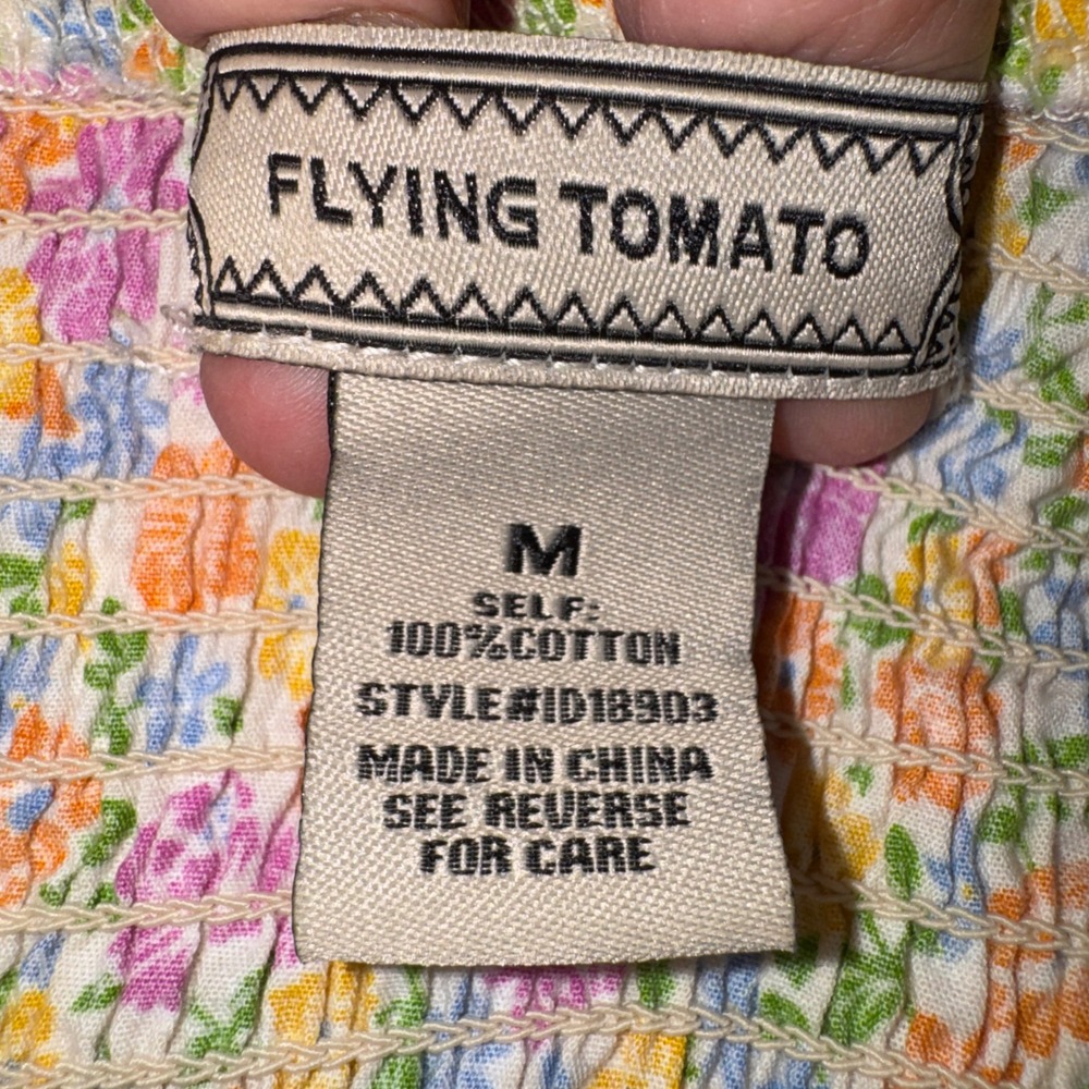 Flying Tomato Floral Smocked Maxi Dress Tie Shoulder Cotton Multi Color M Tiered - Picture 2 of 9